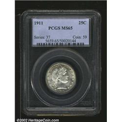 1911 25C MS65 PCGS. Light yellow-green and rose patina, especially near the borders. A sharply struc