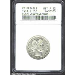 1913-S 25C--Scratched, Cleaned--ANACS. VF Details, Net Fine 12. A subdued and hairlined example that