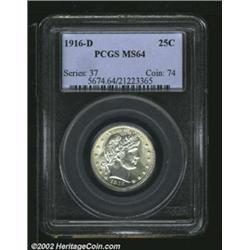 1916-D 25C MS64 PCGS. Brilliant, sharply struck, and lustrous. A lovely near-Gem with pleasing surfa