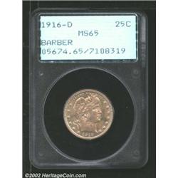1916-D 25C MS65 PCGS. A dab of golden toning with semi-prooflike fields and light obverse marks that