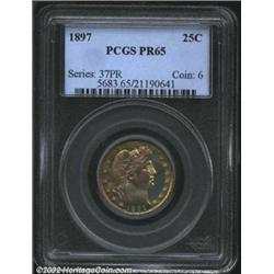 1897 25C PR65 PCGS. Rich gold, ruby-red, and powder-blue patina. Well struck and immaculately preser