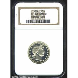 1903 25C PR68 Cameo NGC. We are pleased to be offering several spectacular representations of proof.