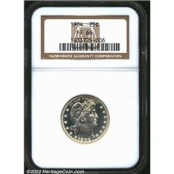 1904 25C PR66 NGC. Deep, watery fields with lightly frosted devices and some cameo contrast. The str