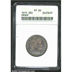 1911 25C PR64 ANACS. Deep lilac, aqua-green, and steel-blue patina. A well struck near-Gem that has.