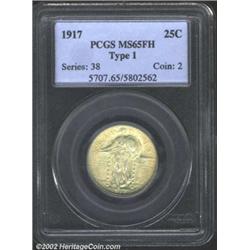 1917 25C Type One MS65 Full Head PCGS. Attractive pearly white surfaces with a few hints of yellow i