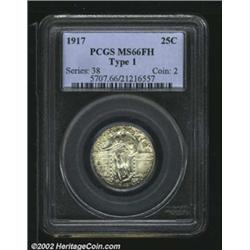 1917 25C Type One MS66 Full Head PCGS. A lustrous Gem that has lightly speckled green and rose patin
