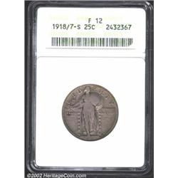 1918/7-S 25C Fine 12 ANACS. Deep lavender patina, with hints of brighter gold patina on the reverse.