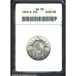 1919-S 25C AU58 ANACS. A lightly toned example that is lustrous and unabraded for the grade. The upp