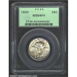 1920 25C MS64 Full Head PCGS. Struck from lightly clashed dies, with an incused E from the reverse l