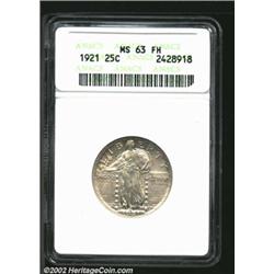 1921 25C MS63 Full Head ANACS. A lustrous dove-gray Quarter that has pleasing surfaces. A surprising