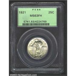 1921 25C MS63 Full Head PCGS. Light yellow-green patina. A flashy Quarter that has a reasonable stri