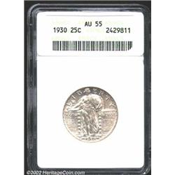 1930 25C AU55 ANACS. A lightly circulated example that has slate-gray color and a few faint abrasion