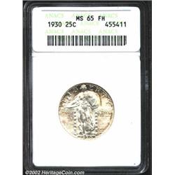 1930 25C MS65 Full Head ANACS. Slight variegated dark crimson and violet color along the peripheries