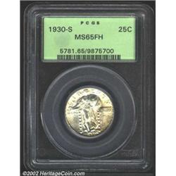 1930-S 25C MS65 Full Head PCGS. The lower right obverse has wisps of golden-brown patina. Lustrous a