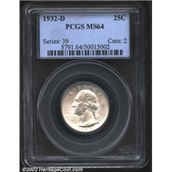1932-D 25C MS64 PCGS. The 1932-D is an elusive, low mintage issue with only 436,800 pieces produced.