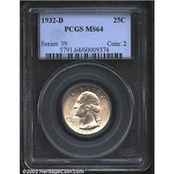 1932-D 25C MS64 PCGS. Soft, frosted mint luster characterizes this piece and each side has a light a