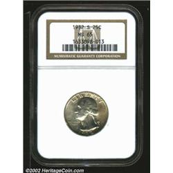 1932-S 25C MS65 NGC. Sharply defined throughout with especially strong definition on Washington's ha