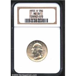 1932-S 25C MS65 NGC. The first-year 1932-S boasts the lowest mintage (408,000 pieces) among business