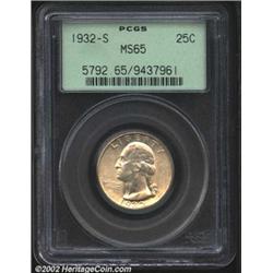 1932-S 25C MS65 PCGS. The mint luster shines brightly over each side and is unaffected by the light,