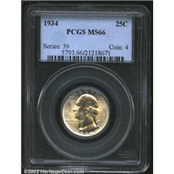 1934 25C MS66 PCGS. The centers have bright apricot-green color. Well struck and lustrous with immac