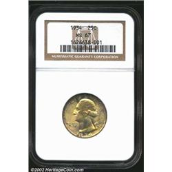 1934 25C MS67 NGC. Beautiful olive-gold patination blankets the richly frosted and uncommonly smooth