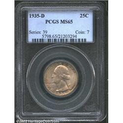 1935-D 25C MS65 PCGS. Well struck with attractive gold, golden-russet, and russet patina. Important.