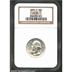1936-D 25C MS65 NGC. The frosty-white surfaces are essentially untoned with smooth, Gem quality feat