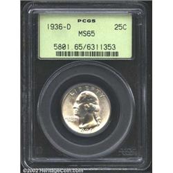 1936-D 25C MS65 PCGS. A brilliant and lustrous Gem with an impressive strike and impeccably preserve