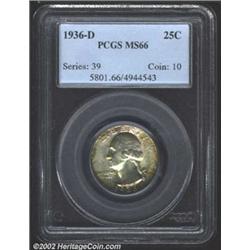 1936-D 25C MS66 PCGS. A flashy Gem with an excellent strike and attractive speckled golden-brown per