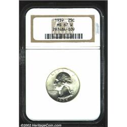 1939 25C MS67 NGC. A brilliant, well struck, and lustrous Superb Gem. The portrait has a slightly pe