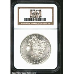 1879-S S$1 MS68 NGC. Brilliant and fully struck, the mint frost is smooth and virtually unblemished.
