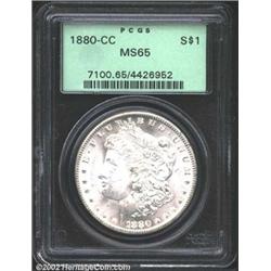1880-CC S$1 MS65 PCGS. There is a dash below the second 8 in the date. Struck from a clashed obverse