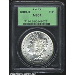 1880-O S$1 MS64 PCGS. A highly lustrous near-Gem with a razor-sharp strike and exquisitely preserved