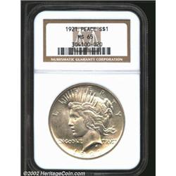 1921 S$1 MS65 NGC. A slight golden tint with a well above average strike for this normally weakly st