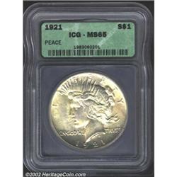 1921 S$1 MS65 ICG. The strike is above average for the issue and the minimally abraded surfaces disp