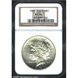 1921 S$1 MS66 NGC. Only one million Peace Dollars were struck in 1921, all of which had the distinct