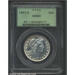1907-S 50C MS60 PCGS. Deficient luster, rather than an excessive number of abrasions, seems to accou