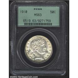 1910 50C MS63 PCGS. Fully frosted with delicate golden-tan overtones, the eye appeal of this coin wo