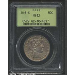 1910-S 50C MS62 PCGS. The surfaces are uncommonly free of distracting bagmarks for the MS62 grade le