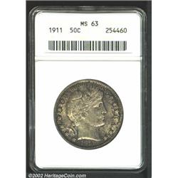 1911 50C MS63 ANACS. Densely speckled lavender-gray patina. A sharply struck example that has modera