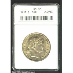 1911-D 50C MS62 ANACS. Light but dusky yellow-gray patina. Lustrous and sharply struck, with relativ