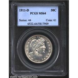 1911-D 50C MS64 PCGS. This is a sharply impressed near-Gem whose untoned surfaces display pleasing f