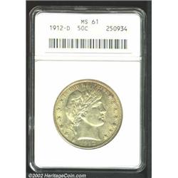 1912-D 50C MS61 ANACS. Lightly toned with faint lemon and lilac colors. A more available issue, but.