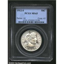 1912-S 50C MS65 PCGS. This late date S-mint Barber typically displays sharp striking definition and,