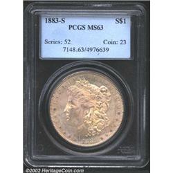 1883-S S$1 MS63 PCGS. Dusky and original apricot patina. A lustrous and mildly prooflike example tha