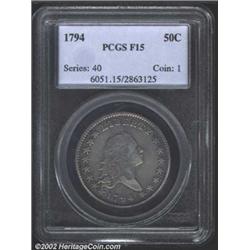 1794 50C Fine 15 PCGS. O-101, R.4. The premier Half Dollar in U.S. coinage history, the 1794 is also