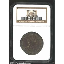 1808 50C XF45 NGC. O-102, R.3. Dusky gray patina covers most of each side with a small mark in the f