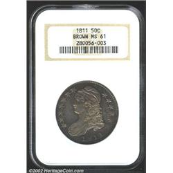 1811 50C Small 8 MS61 NGC. O-105, R.2. Lovely lilac and sea-green patina. The centers are nicely str