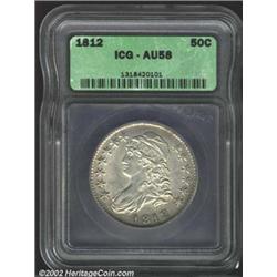 1812 50C AU58 ICG. O-107, R.1. The reverse has multiple heavy die clash lines (as struck), with the.