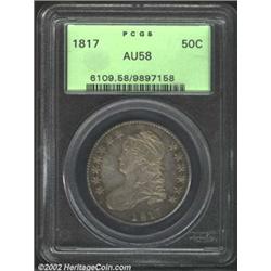1817 50C AU58 PCGS. O-110, R.2. Deep lilac and yellow-green patina. A well struck Gem that has subdu
